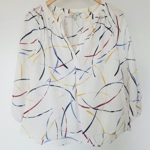 Joie White Blouse with Multi-color Pattern Size Small